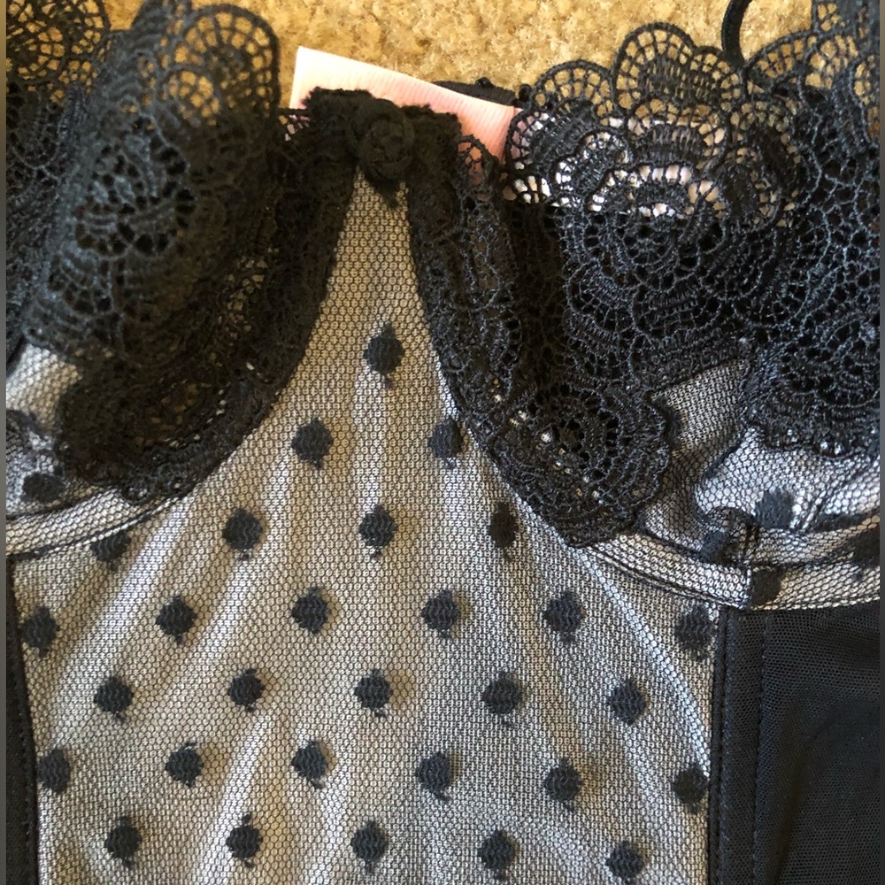 VIctoria’s Secret Corset with Garters - 36B - black polka dot - sheer stretch - Picture 7 of 7